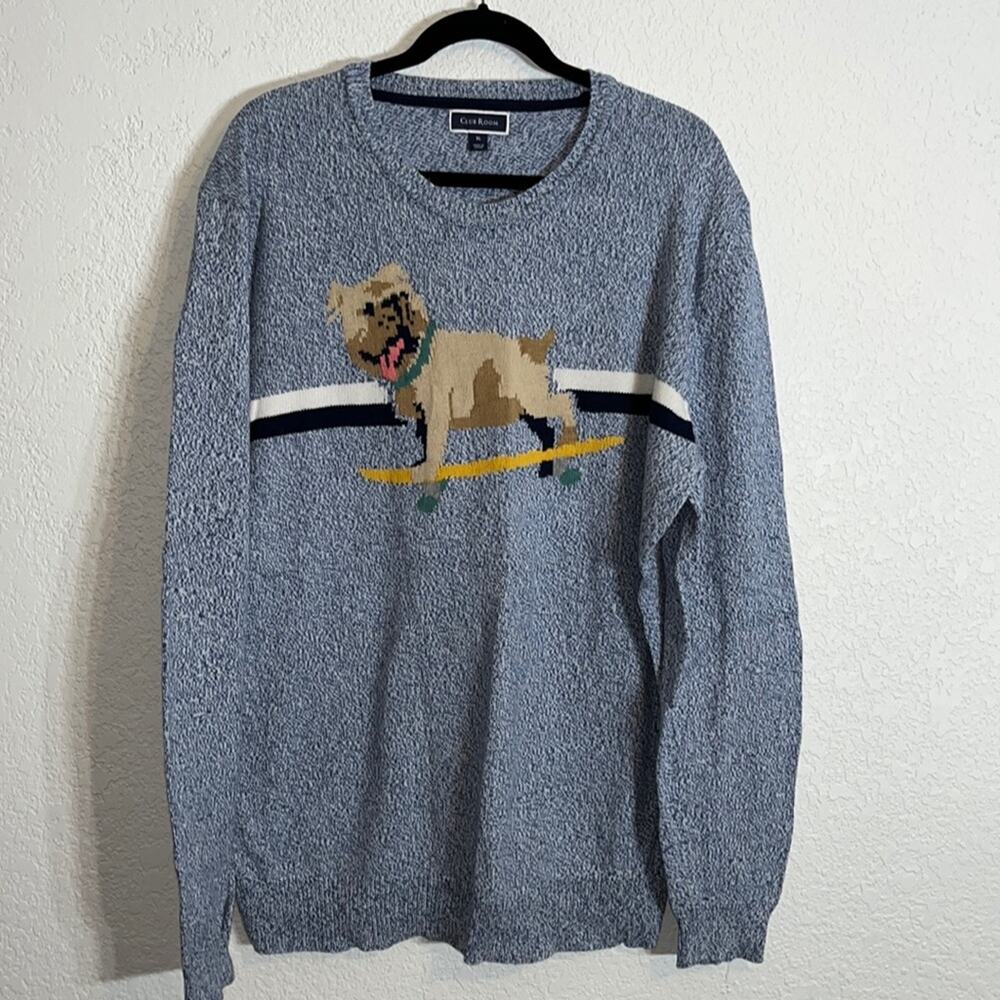 Club Room cotton novelty dog skateboarding crewneck sweater. Men’s XL